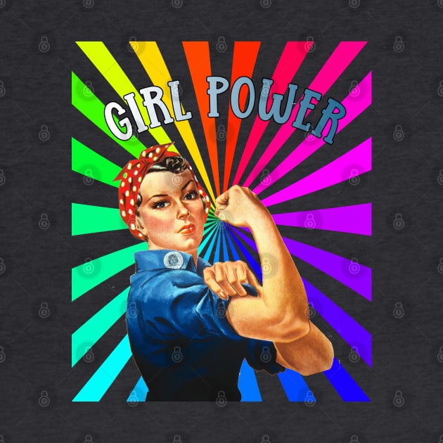 Girl Power Rainbow Vintage Retro Pinup Girl by AdrianaHolmesArt